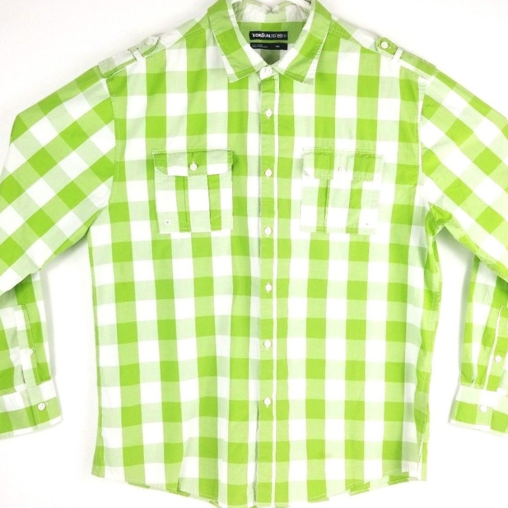 Ecko Green White Checkered Button-Front Shirt 2XL